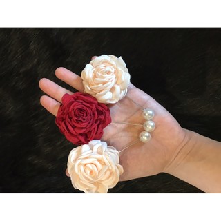 Hoa cài áo hoa hồng nơ cài áo handmade - ảnh thật