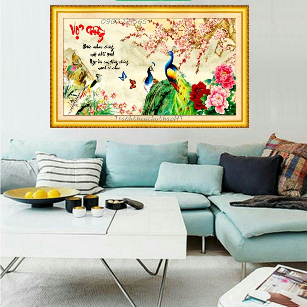 Tranh thêu chữ thập vợ chồng KT:84x43cm,tranh chưa thêu.Tặng kéo và xỏ chỉ