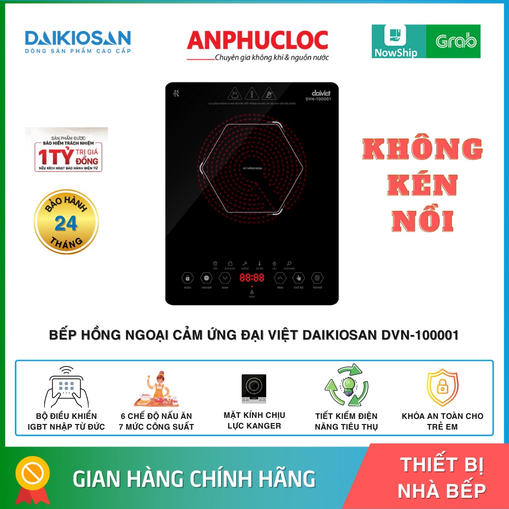 BẾP HỒNG NGOẠI ĐƠN CẢM ỨNG DAIKIOSAN DVN-100001 - công suất 2000W - GIAO HÀNG 2H TẠI HCM