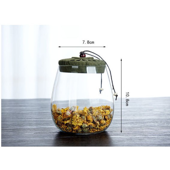 SẴN HÀNG - HŨ ĐỰNG TRÀ THỦY TINH NẮP VẢI 4 MÀU XINH ĐẸP