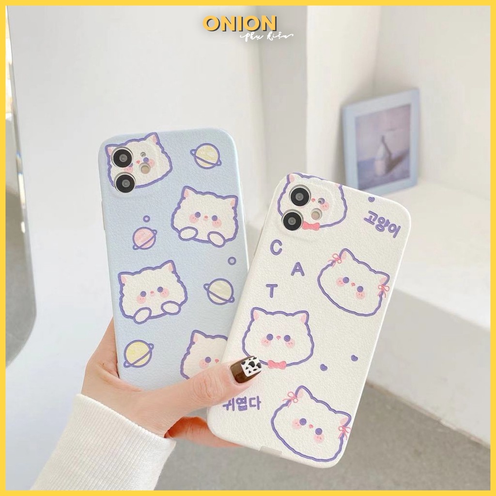 Ốp Onion cute cat vân da dẻo mịn Hàn Quốc dành cho iPhone 11 Pro Max 7 8 Plus X XsMax XR