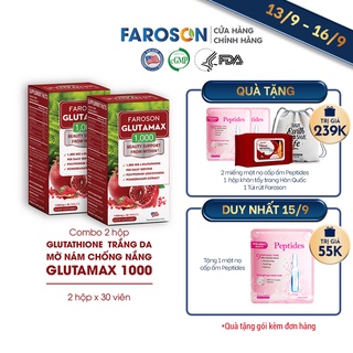 Combo 2 Hộp Glutathione trắng da mờ nám chống nắng Glutamax 1000 2x30 viên