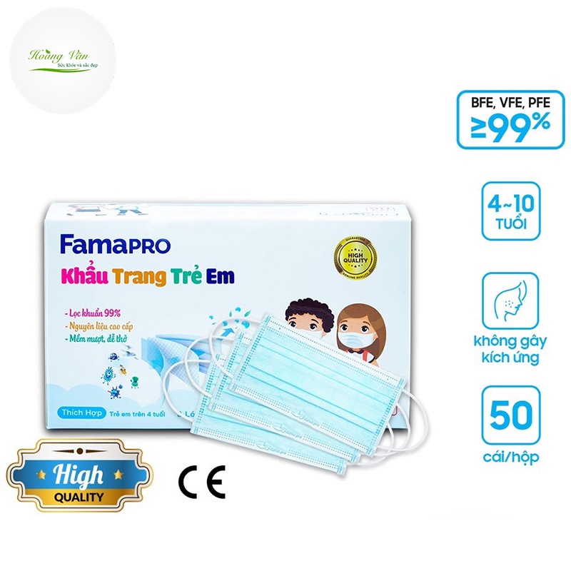 Khẩu trang trẻ em kháng khuẩn FAMAPRO - Hộp 50 cái