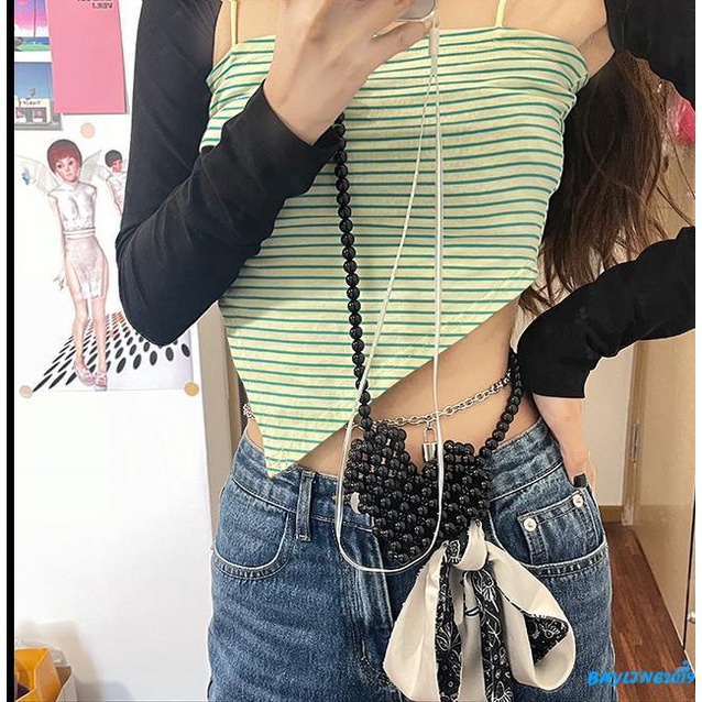 Áo Lửng Hai Dây Họa Tiết Sọc Ngang Thời Trang Cho Nữ