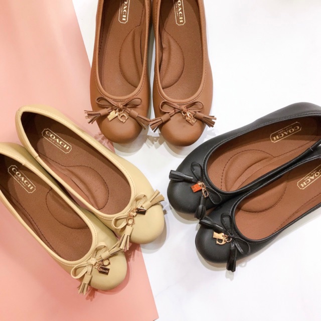 Giày bệt nữ Coach búp bê nơ siêu mềm êm bẻ gập thoải mái (hàng xuất nguyên hộp, ảnh thật shop chụp)