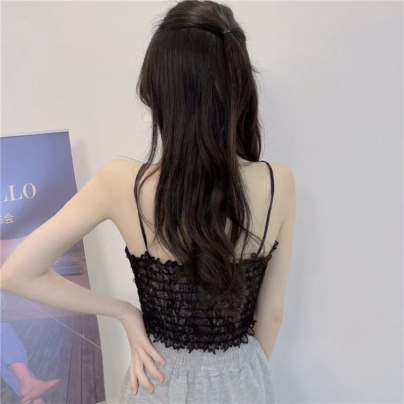 áo 2 dây croptop ren hoa hồng siêu xinh - Áo bra quây crop xinh xắn màu hồng đen trắng mặc cùng vest đẹp