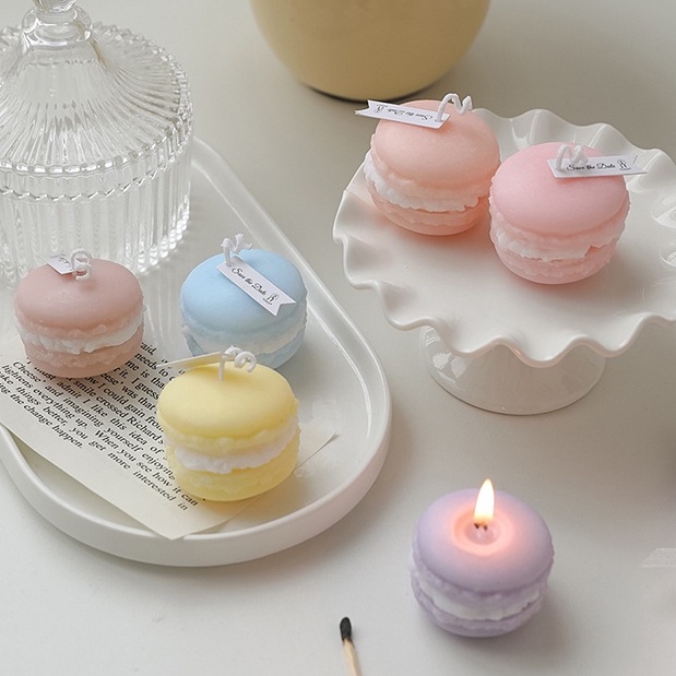 Nến thơm thư giãn không khói hình bánh Macaron, nến đậu nành trang trí bàn làm việc - Xoaif.giftdecor