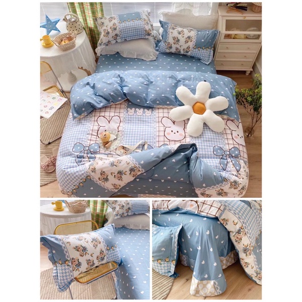 Bộ Chăn Ga Gối ❤️ Cotton living 100% cao cấp đủ size đệm ga giường họa tiết đáng yêu phong cách Hàn Quốc chính hãng