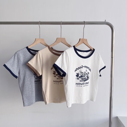 Áo thun SUXI tay ngắn cổ tròn dáng rộng in họa tiết đơn giản thời trang mùa hè cho nữ