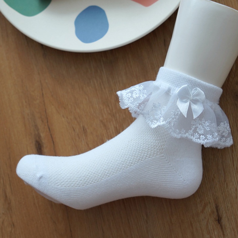 4 đôi vớ cotton phối ren màu trắng đính nơ thời trang cho bé gái