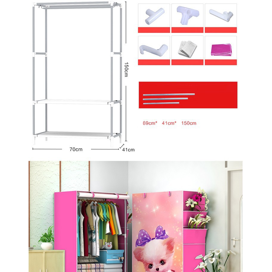 Tủ Vải 3D Khung Inox Dựng Quần Áo 1 Buồng 2 Ngăn tiện lợi, dễ dàng lắp đặt[FREESHIP]