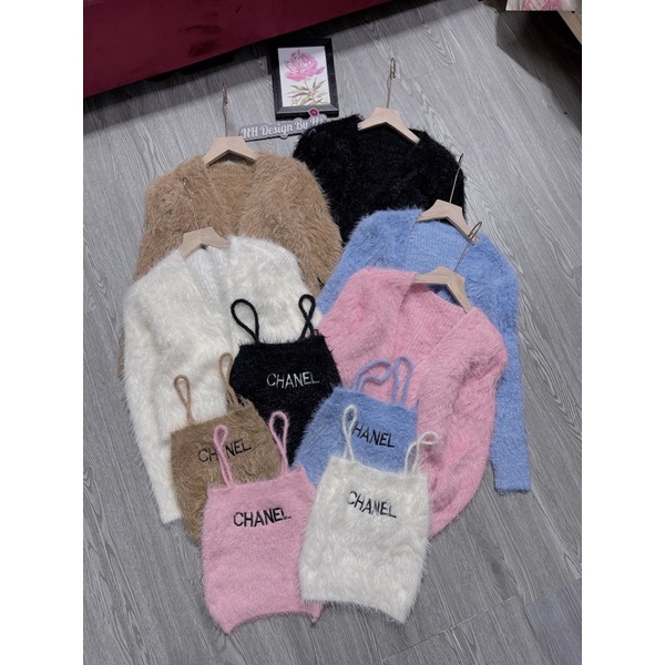 Set 2 áo len lông thêu chữ : áo 2 dây kèm áo khoác lông | BigBuy360 - bigbuy360.vn