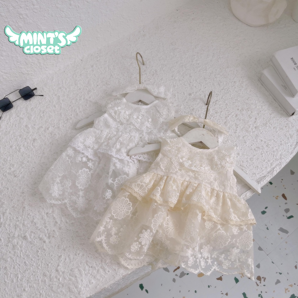 Set váy voan trắng liền quần bé gái MINTSCLOSET Mint's Closet hoa kèm phụ kiện sơ sinh 1 2 tuổi - BV7024 - BV7026
