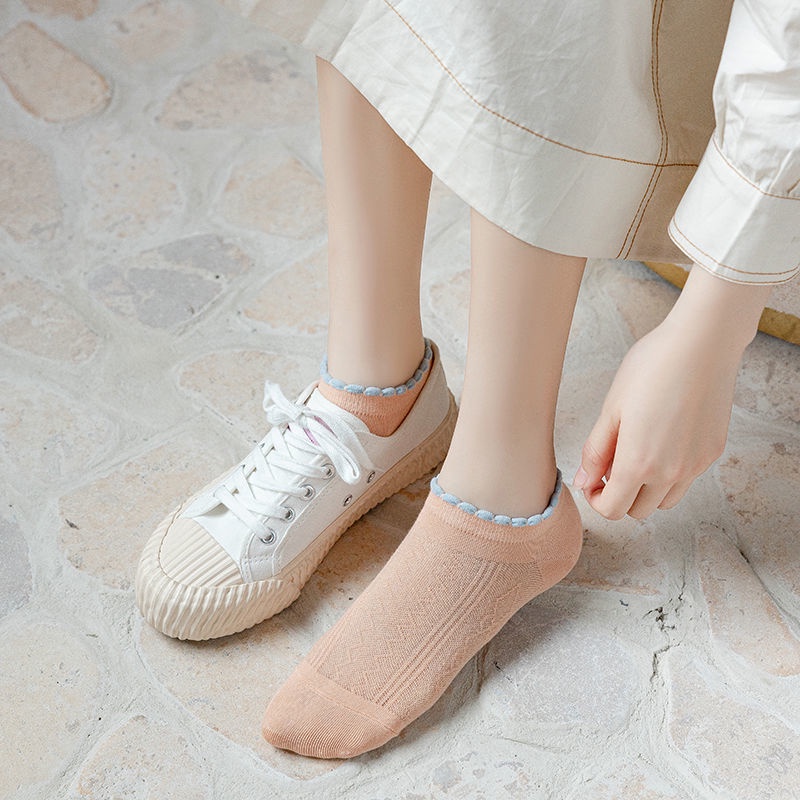 Vớ Cotton Phối Ren Cổ Thấp Mỏng Nhẹ Phong Cách Nhật Bản Thời Trang Mùa Hè Mới Cho Nữ
