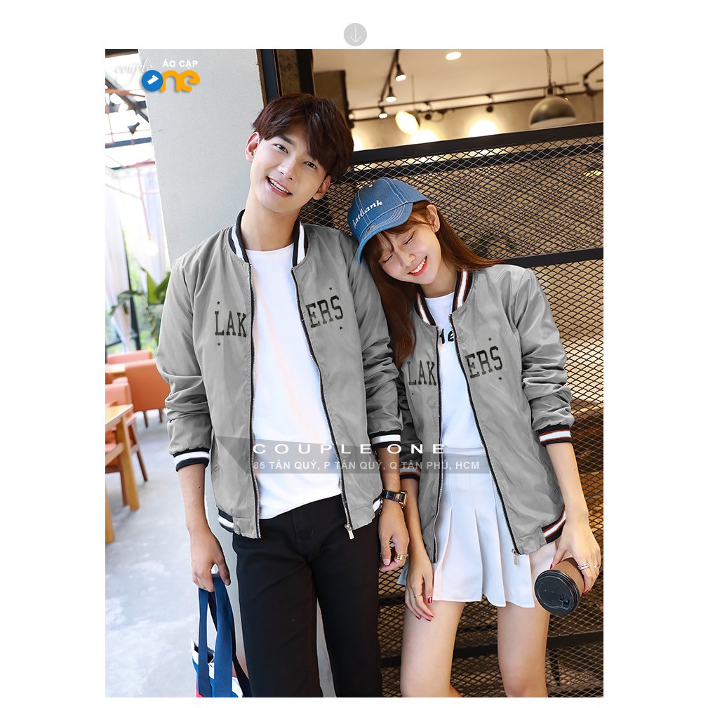 Áo Khoác Cặp Dù Phối Cổ Bomber Xám (350k/ cặp)