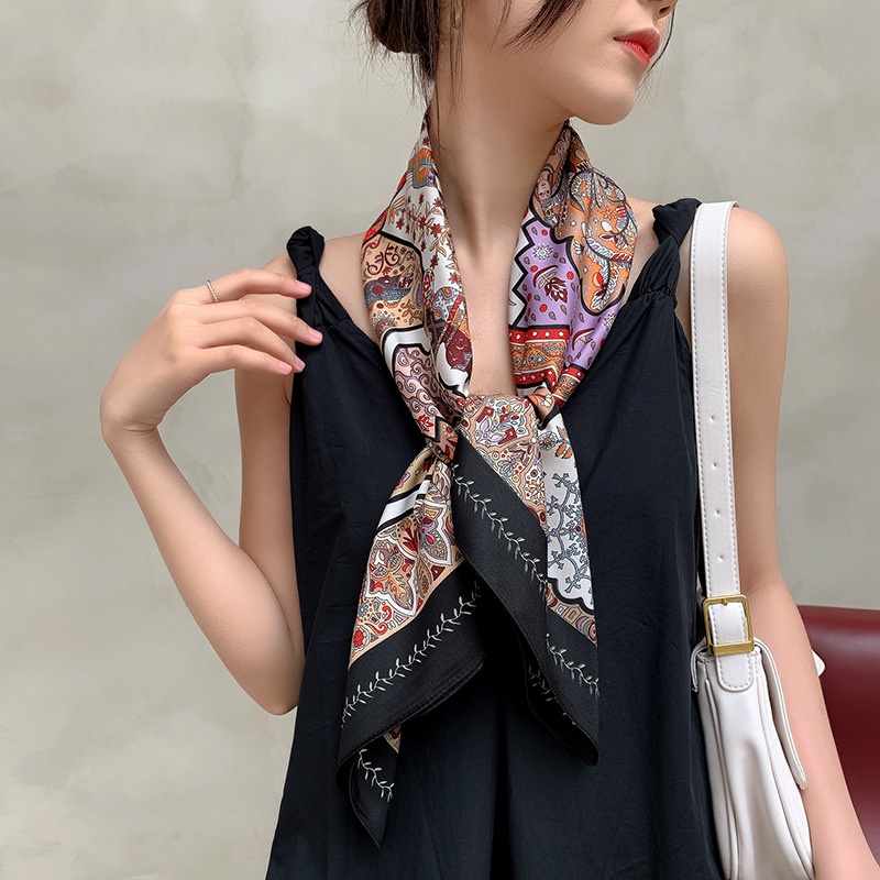 Khăn Choàng Vuông 90cm WJ1007-28 Chất Liệu Lụa Mềm Mại