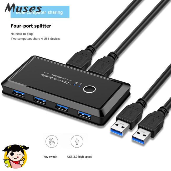 Usb Kvm Usb 3.0 2 Cổng Chia 4 Thiết Bị Cho Máy In, Bàn Phím