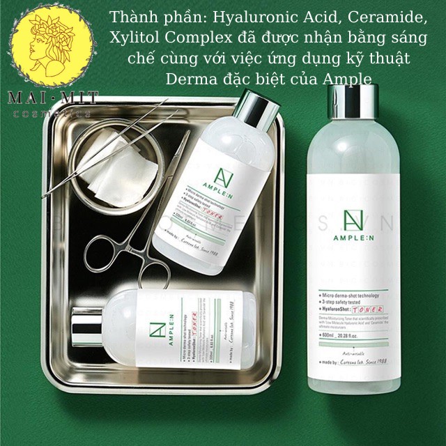 Nước hoa hồng dưỡng ẩm Ample:N Hyaluron Shot Toner Hàn Quốc  600ml
