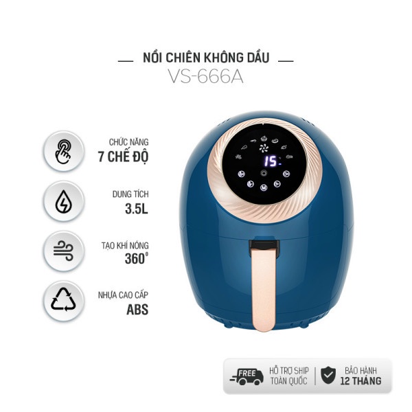 Nồi chiên không dầu Việt Star Quốc Tế, Dung tích 5.2L, Công suất 1400W Bảo hành 12 tháng