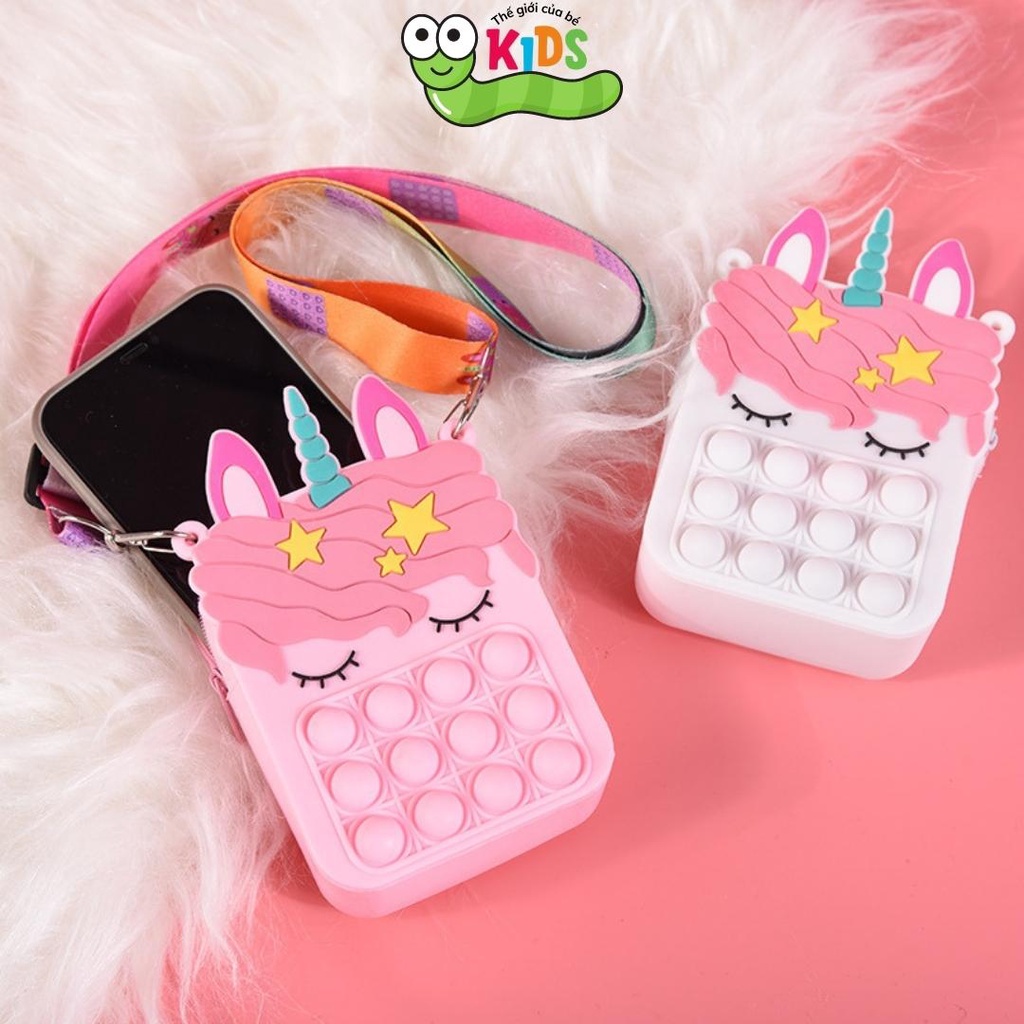 Túi POPIT đeo chéo ngựa kỳ lân cho bé chất liệu silicon bóp bong bóng giảm căng thẳng - TÚI PONY 1