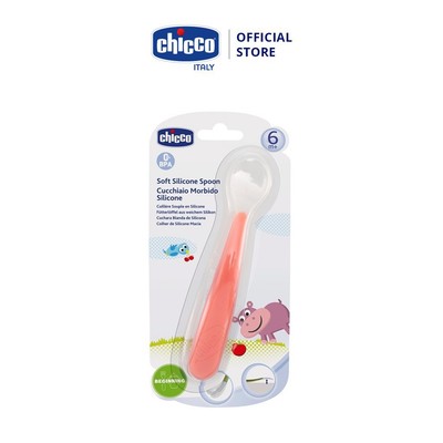 Thìa ăn Silicone màu xanh lá/màu đỏ Chicco