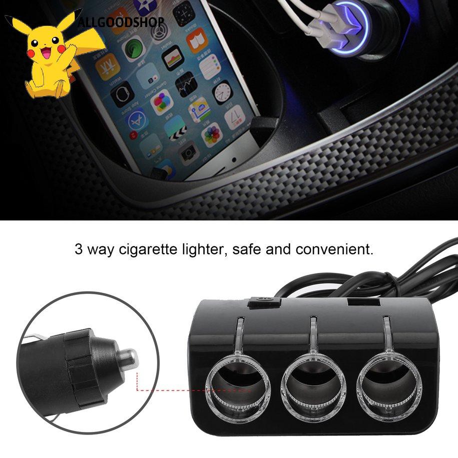 111all} 1.2A Dual USB DC Car Charger With 3 Way Multi Socket Car Cigarette Lighter