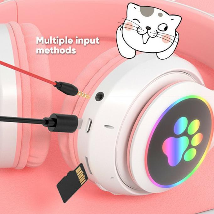 Tai Nghe Bluetooth Hình Tai Mèo Màu Hồng Dễ Thương | BigBuy360 - bigbuy360.vn