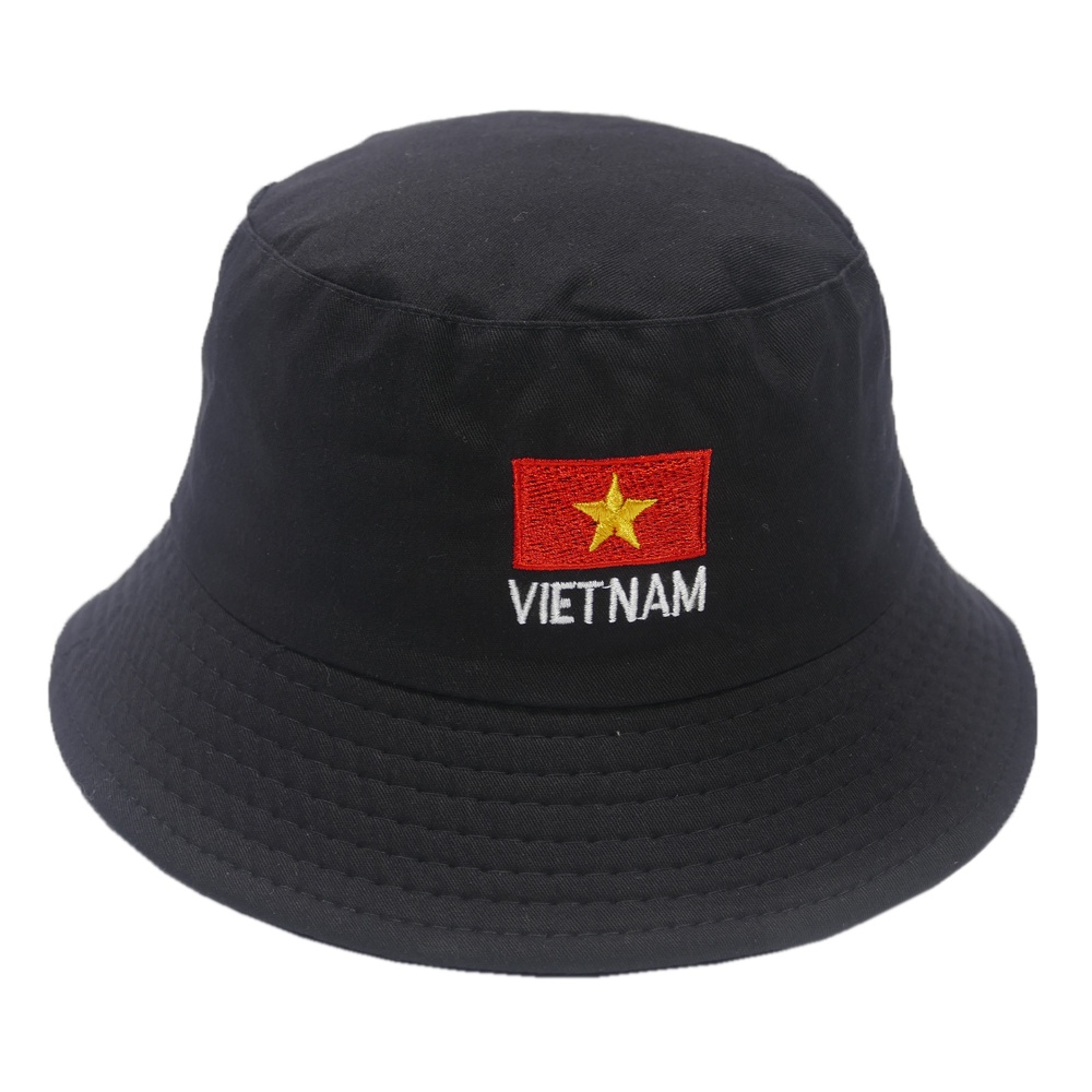 Nón bucket tai bèo thêu lá cờ Việt Nam chất liệu vải Cotton thoáng mát mà hợp mốt thời trang