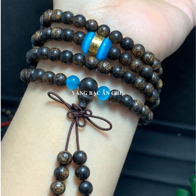 Vòng tay trầm hương sánh chìm 108 hạt nhỏ 6li mix lu thống đá mã não phong thuỷ. Anchi jewelry