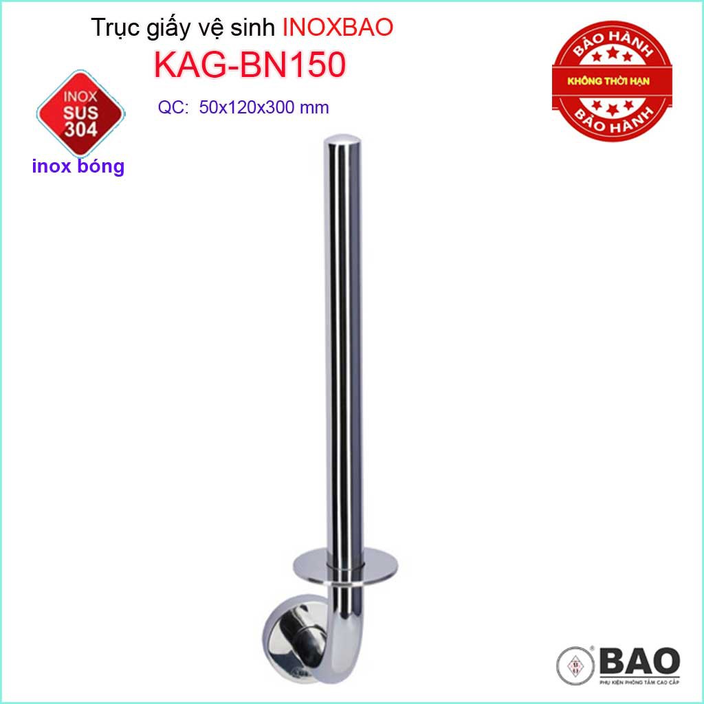 Trục để giấy vệ sinh Inox Bảo KAG-BN150, kệ móc giấy toilet thiết kế hiện đại SUS304 gọn gàng sang trọng