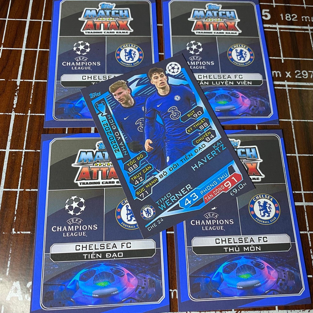 Trọn bộ 24 thẻ cầu thủ đội hình Chelsea - phiên bản vô địch C1 Champion League 2021 - kích thước thẻ Poca hoặc UK