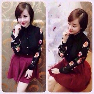 Áo sơ mi tay dài phối hoa Cao Cấp