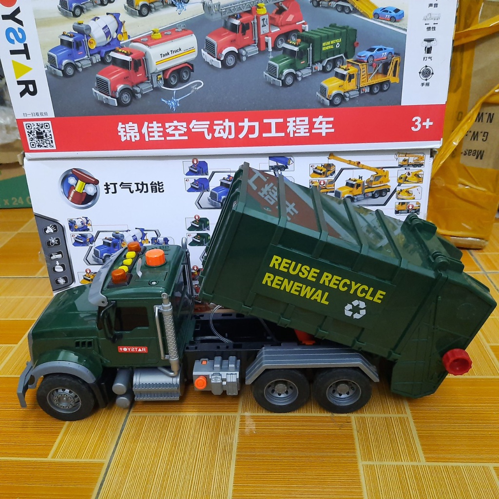 Xe ô tô chở rác đồ chơi trẻ em mô hình xe cỡ lớn có âm thanh và đèn kèm 3 thùng rác  hãng Toystar