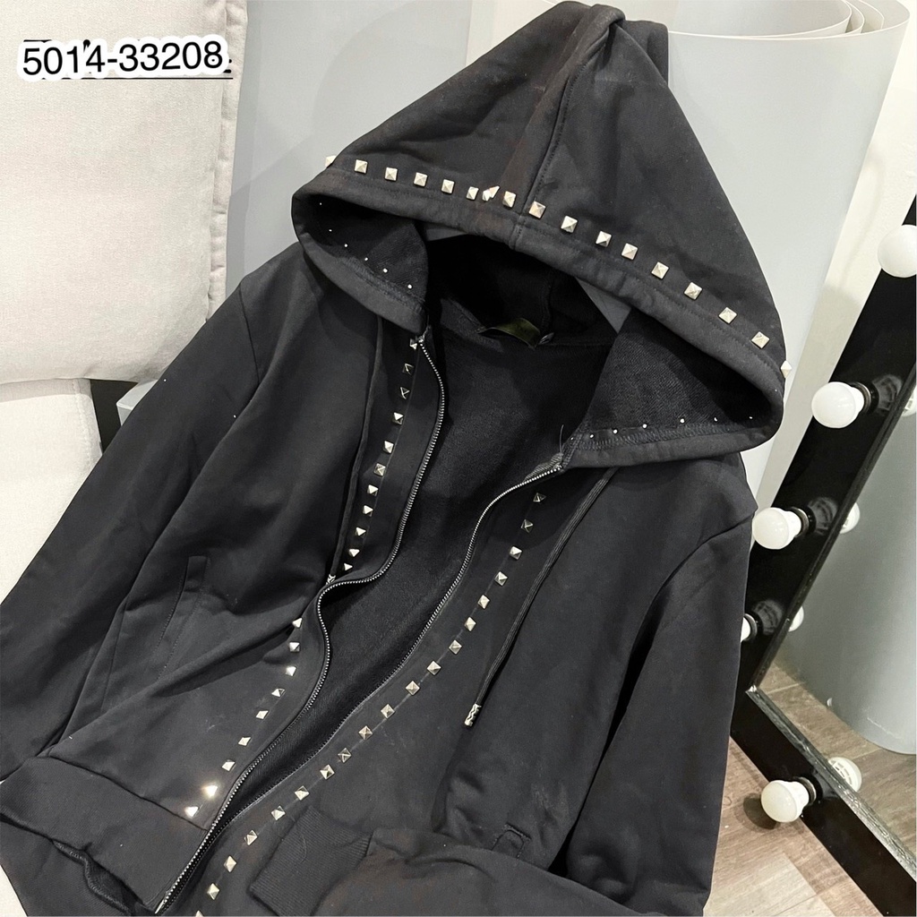 Áo Khoác Hoodie Zip Đính Đá . Áo Khoác Nam Có Mũ Đính Đinh Chất Vải Nỉ Cao Cấp