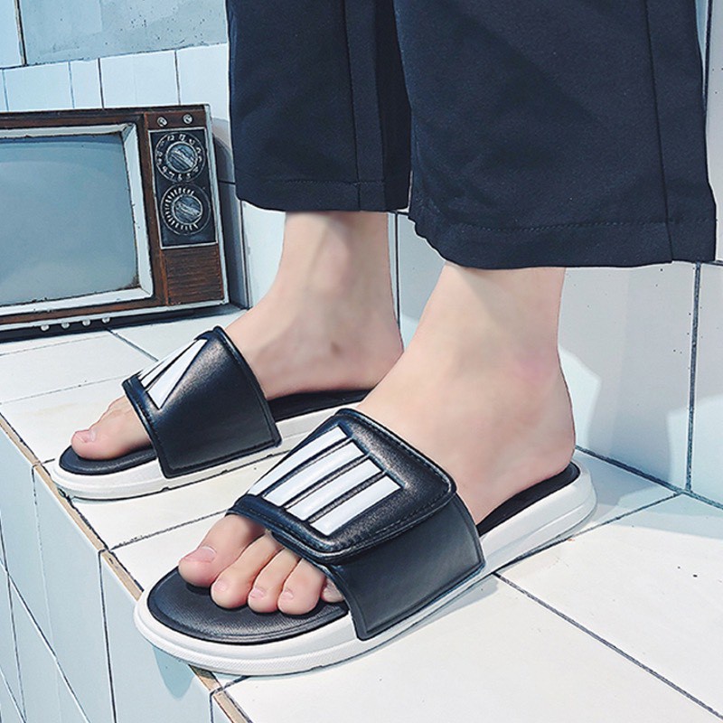 Dép nam nữ vạch đen trắng - quai xé dán - dép đôi ulzzang 2022 siêu đẹp đế siêu nhẹ và êm chân