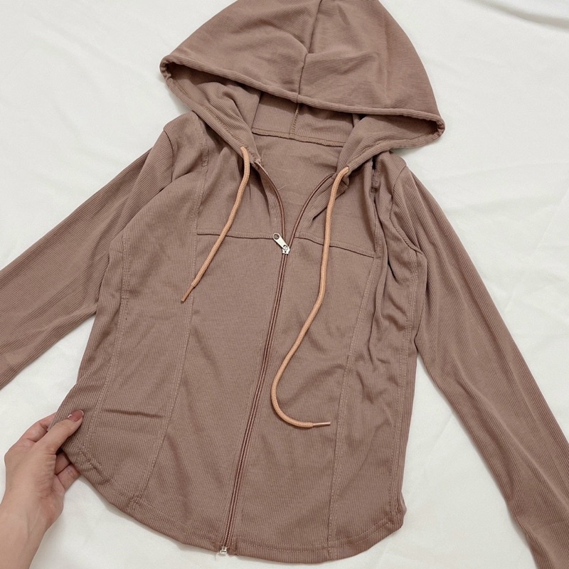 Áo thun nữ kiểu phối khoá kéo nón tay dài chất vải thun gân len 4 chiều FreeSize feedback - Bảo An Shop hot top