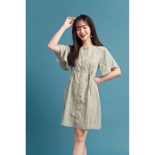 Đầm xuông ngắn tay dây eo - 92Wear