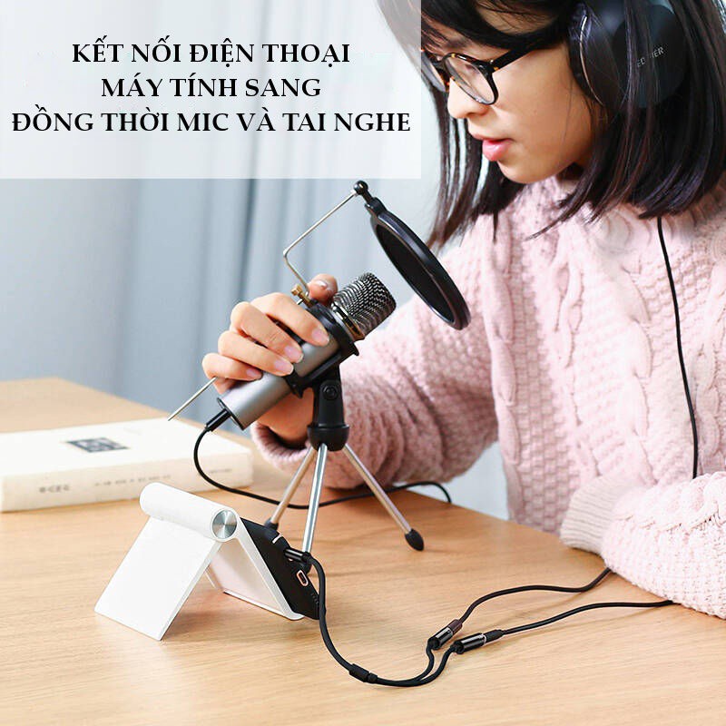 Dây chuyển đổi 3.5mm đực sang hai đầu 3.5mm cái (1 đầu hỗ trợ Mic, 1 đầu hỗ trợ tai nghe) UGREEN AV141