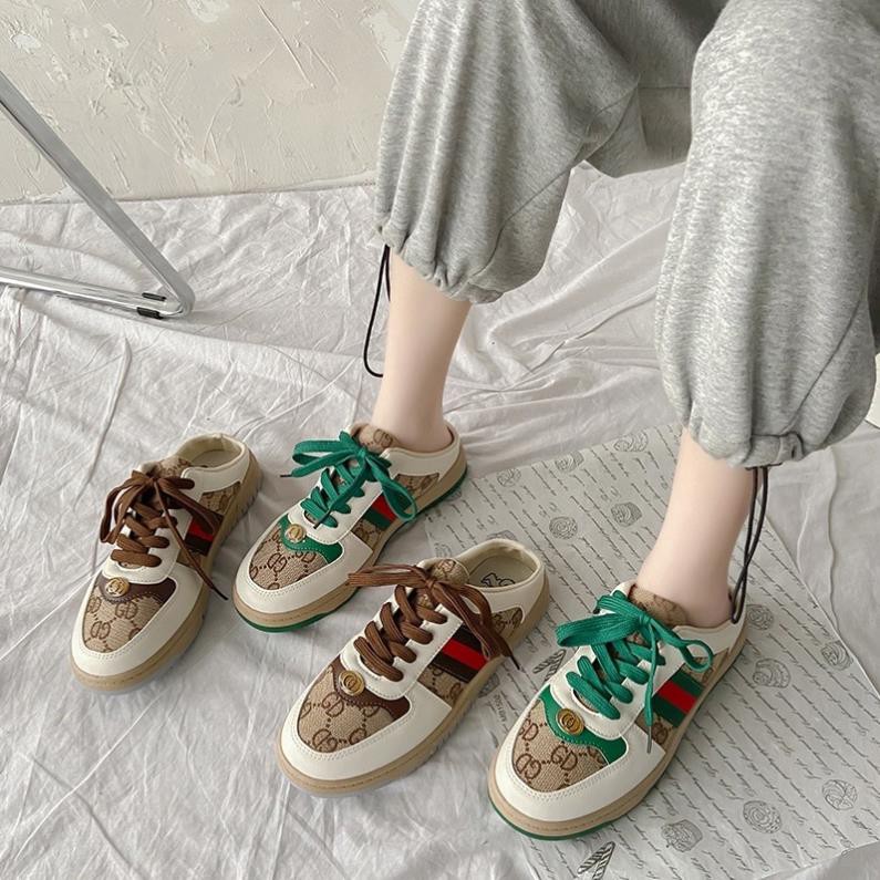 Giày sục 𝐆𝐮𝐜𝐜𝐢, Sục thể thao nữ 𝐆𝐮𝐜𝐜𝐢 đế nâu/xanh, Sục đạp gót | BigBuy360 - bigbuy360.vn