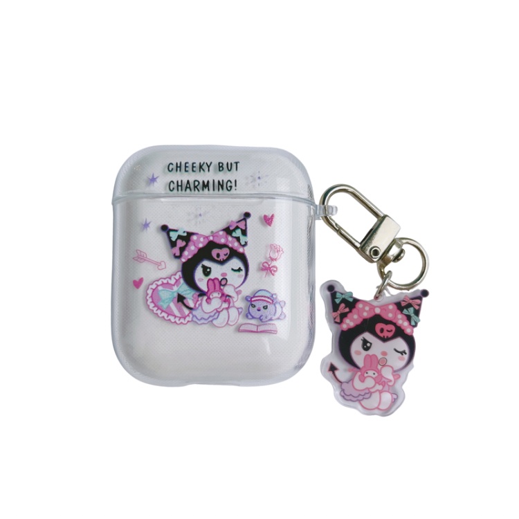 Lovely Cartoon Kuromi SpongeBob Transparent Protective Case with Pendant,Shockproof Cover, Compatible for Apple Airpods 1/2/Pro/3