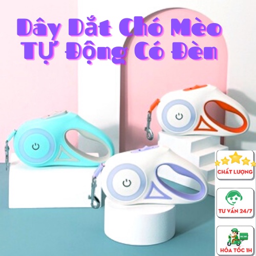 Dây Dắt Chó Mèo Thời Trang - Máy Dắt Chó Tự Động Cao Cấp - Có Đèn Pin Chiếu Sáng