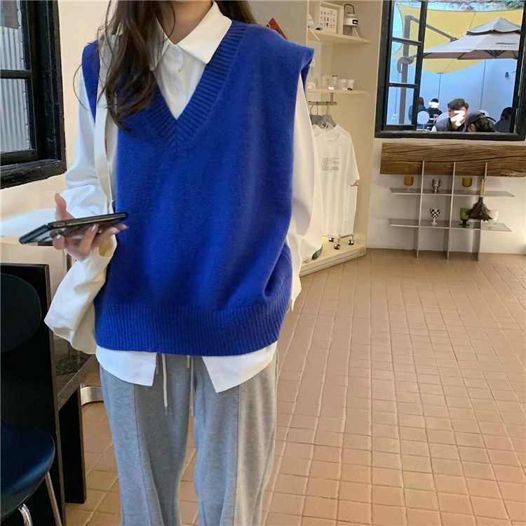 Bộ Đồ Nữ Hàn Quốc Mới Đại Học Cổ Chữ V Dệt Kim