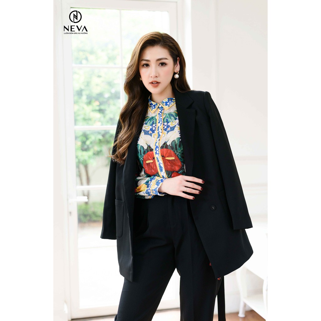 Áo khoác nữ công sở NEVA cổ 2 ve dáng suông đen lịch thiệp W620151