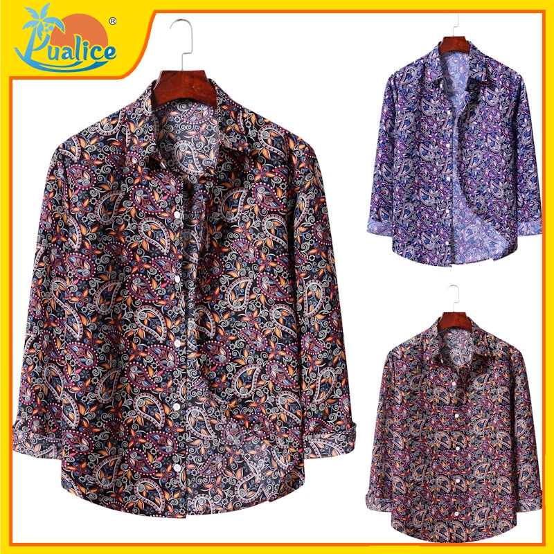 Autumn and winter new men's fashion long sleeve shirt Floral Shirt5