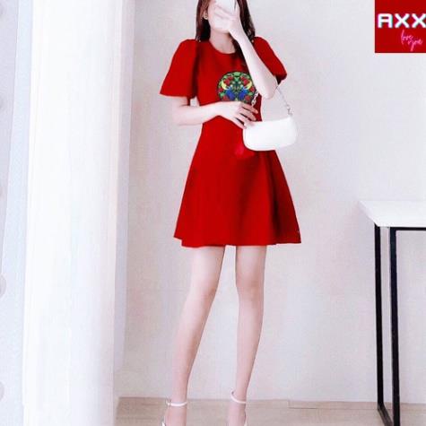 Đầm màu đỏ NADO, Váy đỏ mặc tết noel Xòe Vải Nhung Tuyết Thời Trang Tay Phồng Ngắn Thời Trang Nữ Đẹp Đi Chơi | BigBuy360 - bigbuy360.vn