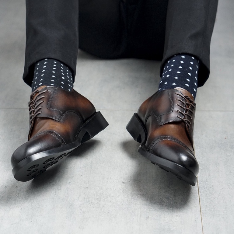 Giày nam công sở da bò cao cấp mũi tròn full black