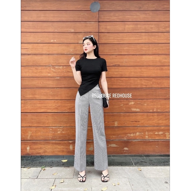 Quần suông kẻ nhỏ cạp 5p