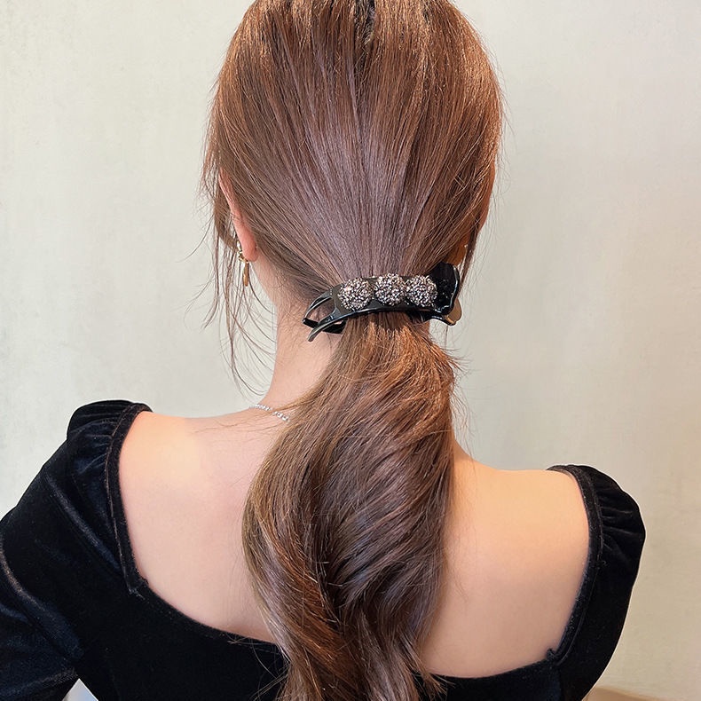 Kẹp Tóc Nơ Lưới Màu Đen Đính Đá Xinh Xắn