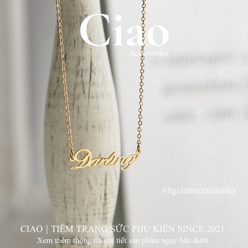 Dây chuyền/ Vòng cổ titan không gỉ thiết kế khắc chữ đơn giản Darling Ciao