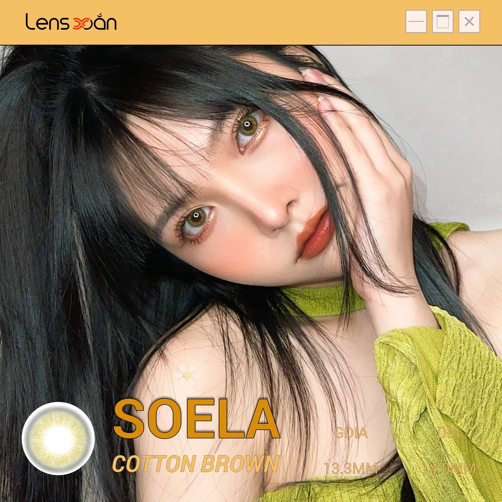 KÍNH ÁP TRÒNG SOELA EYE COTTON BROWN CỦA ISHA(12THANG):Lens nâu vàng sáng nhẹ nhàng | Lens Xoắn (GIÁ 1 CHIẾC, ĐỌC LƯU Ý)